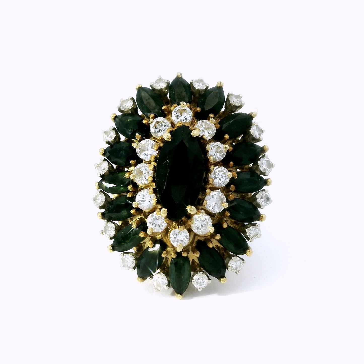 Cindy Royce 18K Gold Diamond & Green Tourmaline Statement Ring – Vintage Designer Cocktail Ring