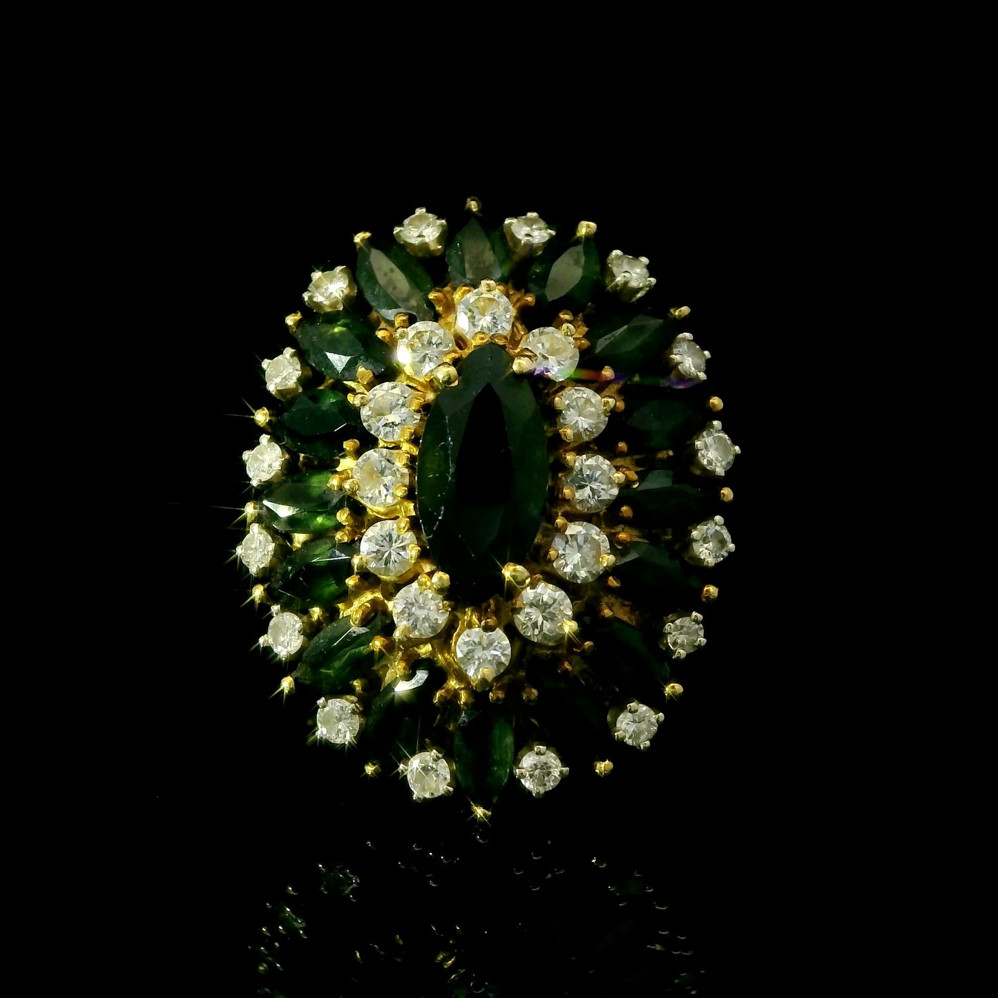 Cindy Royce 18K Gold Diamond & Green Tourmaline Statement Ring – Vintage Designer Cocktail Ring