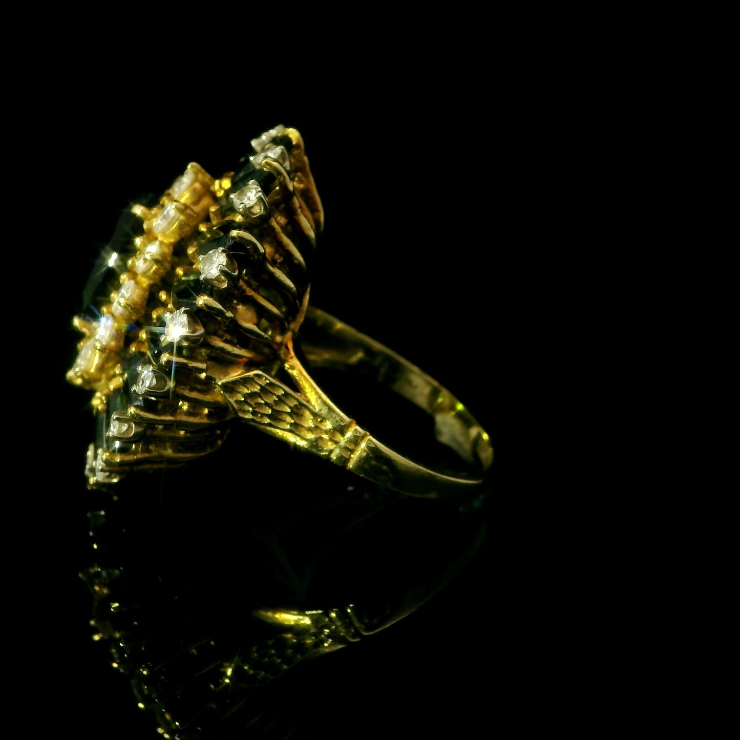 Cindy Royce 18K Gold Diamond & Green Tourmaline Statement Ring – Vintage Designer Cocktail Ring