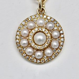 diamond and pearl disc necklace