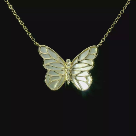 14K Yellow Gold Diamond and Mother-of-Pearl Butterfly