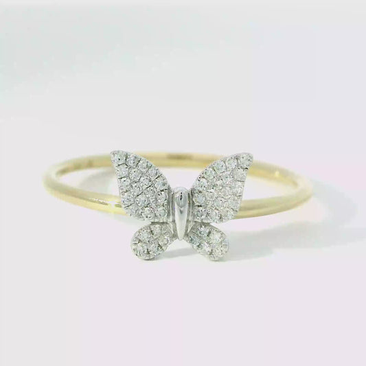 14k Gold Diamond Butterfly Ring – Two-Tone White & Yellow Gold