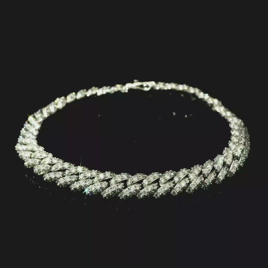 18K White Gold Diamond Cuban Link Chain Bracelet