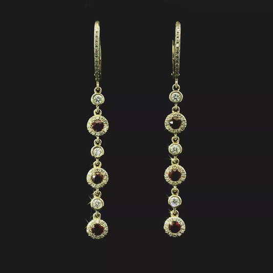 14K Diamond & Ruby Drop Earrings