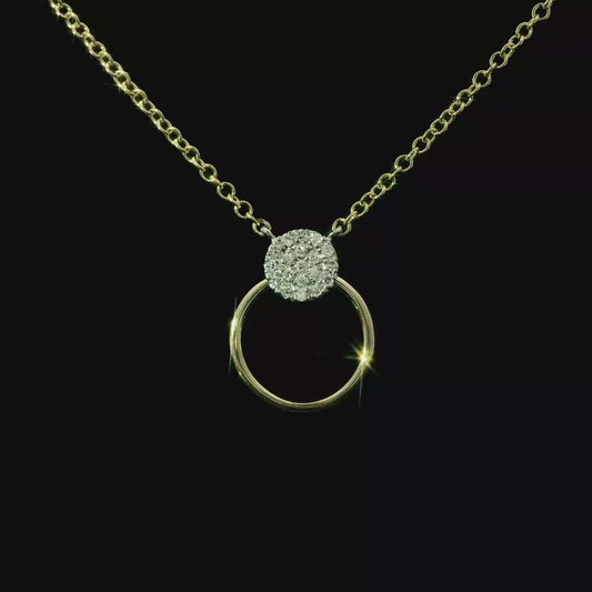14K Yellow Gold Pave Diamond Disc & Open Circle Necklace