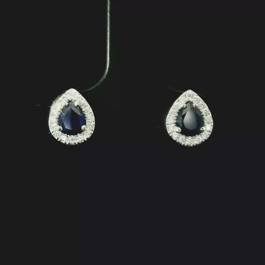 14K Gold Pear-Shaped Sapphire & Diamond Halo Stud Earrings