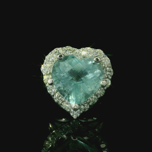 Vintage Blue Topaz Heart Ring Valentine’s Day Gift with Diamond Halo