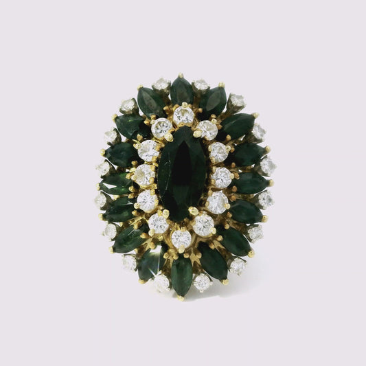Cindy Royce 18K Gold Diamond & Green Tourmaline Statement Ring – Vintage Designer Cocktail Ring