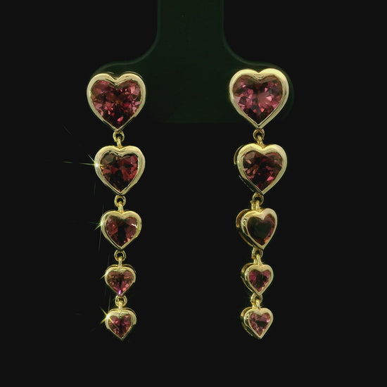 Fine jewelry pink tourmaline heart earrings with cascading dangle design