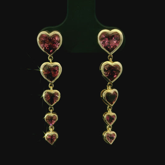 Fine jewelry pink tourmaline heart earrings with cascading dangle design