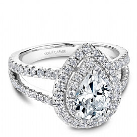 Shared Prong Pear Cut Halo Engagement Ring B211-01WM