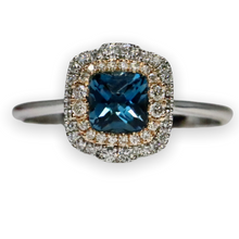 London Blue Topaz Double Halo 14kt rose and white gold ring