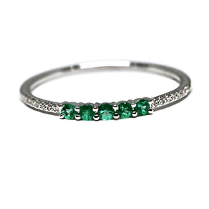 Dainty 5 Stone Emerald and Diamond Stackable