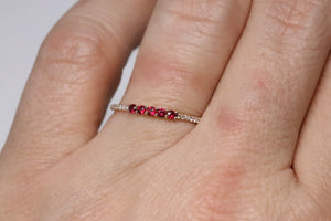 Dainty 5 Stone Ruby and Diamond Stackable Ring
