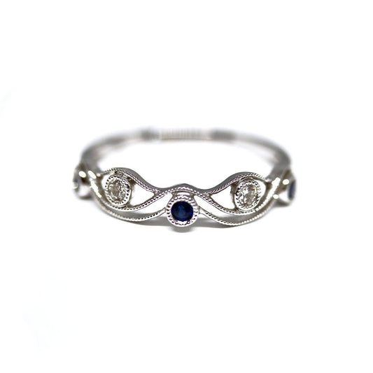 Diamondaire Round Blue Sapphire & Diamond Stackable Ring