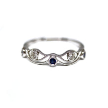 Diamondaire Round Blue Sapphire & Diamond Stackable Ring