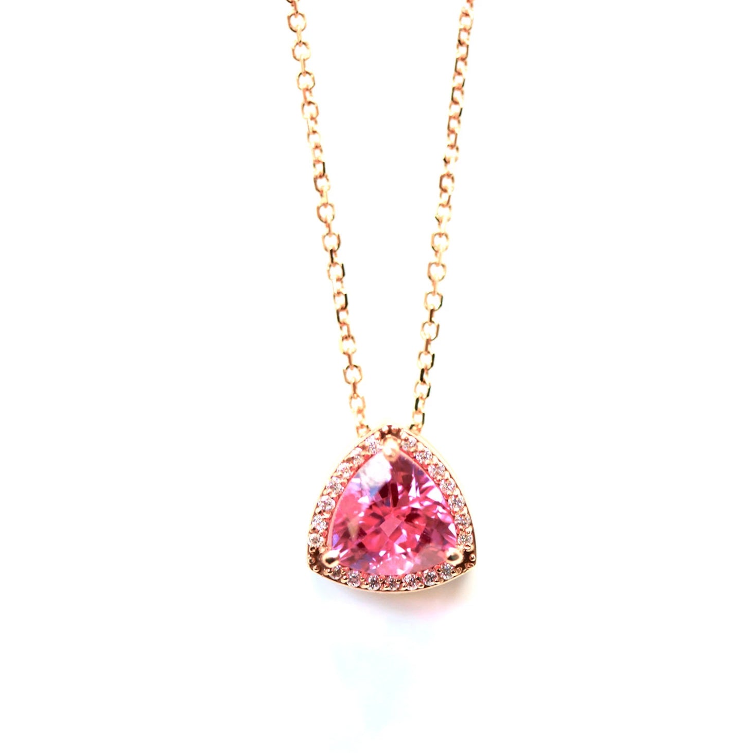 6x4 mm Oval Cut Pink Sapphire and Round Diamond Accent Halo Pendant Necklace