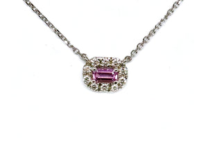 14K Yellow Gold Pink Tourmaline Diamond Halo Pendant Necklace