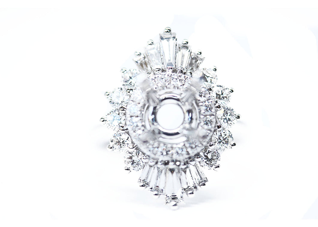 Art Deco Inspired Diamondaire Engagement Ring with Round and Baguette Diamonds