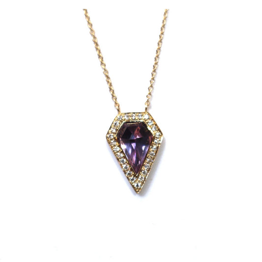 Amethyst Geometric Diamond Halo Pendant