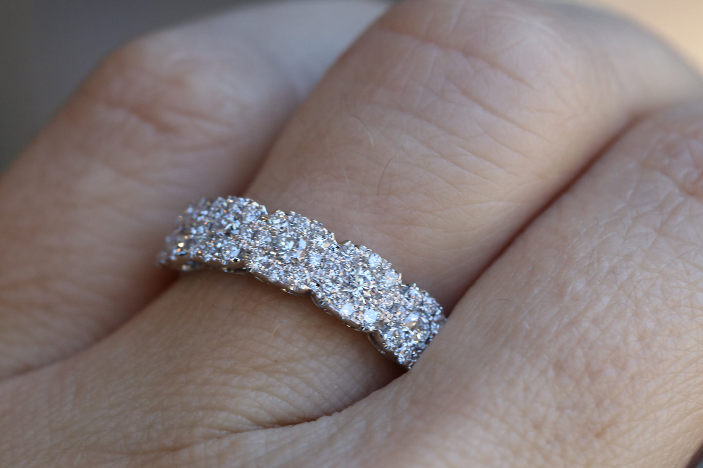 5 Stone Diamond Halo Cluster Band 0.77tcw in Solid 14kt Gold