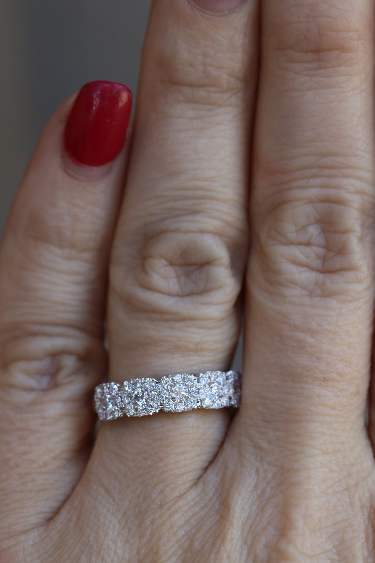 5 Stone Diamond Halo Cluster Band 0.77tcw in Solid 14kt Gold