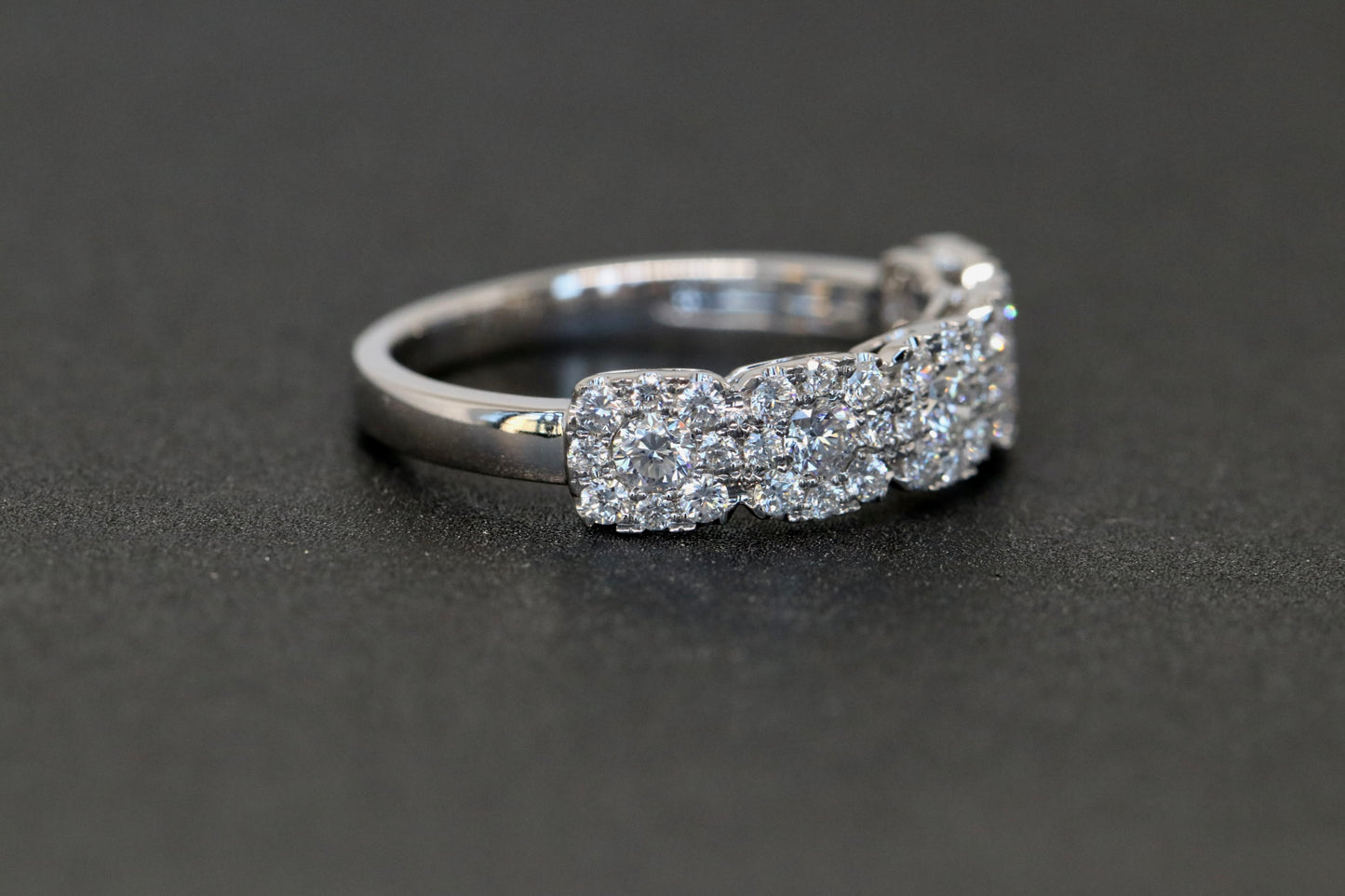 5 Stone Diamond Halo Cluster Band 0.77tcw in Solid 14kt Gold