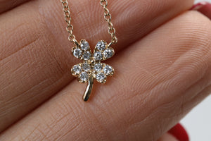 Diamond Four Leaf Clover Necklace in Solid 14kt Gold