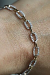 Diamond and Solid 14kt Gold Paperclip Chain Tennis Bracelet
