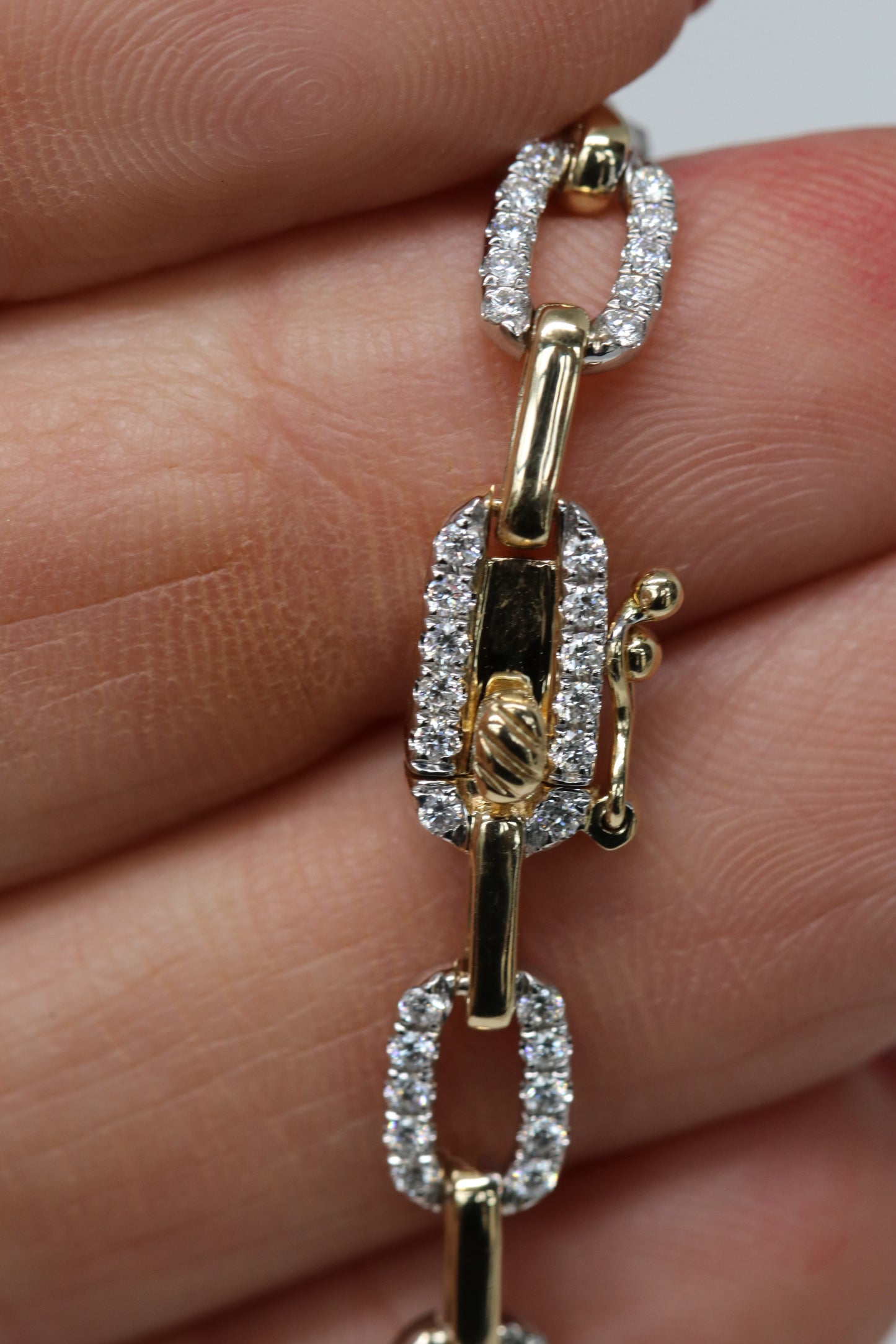 Diamond and Solid 14kt Gold Paperclip Chain Tennis Bracelet