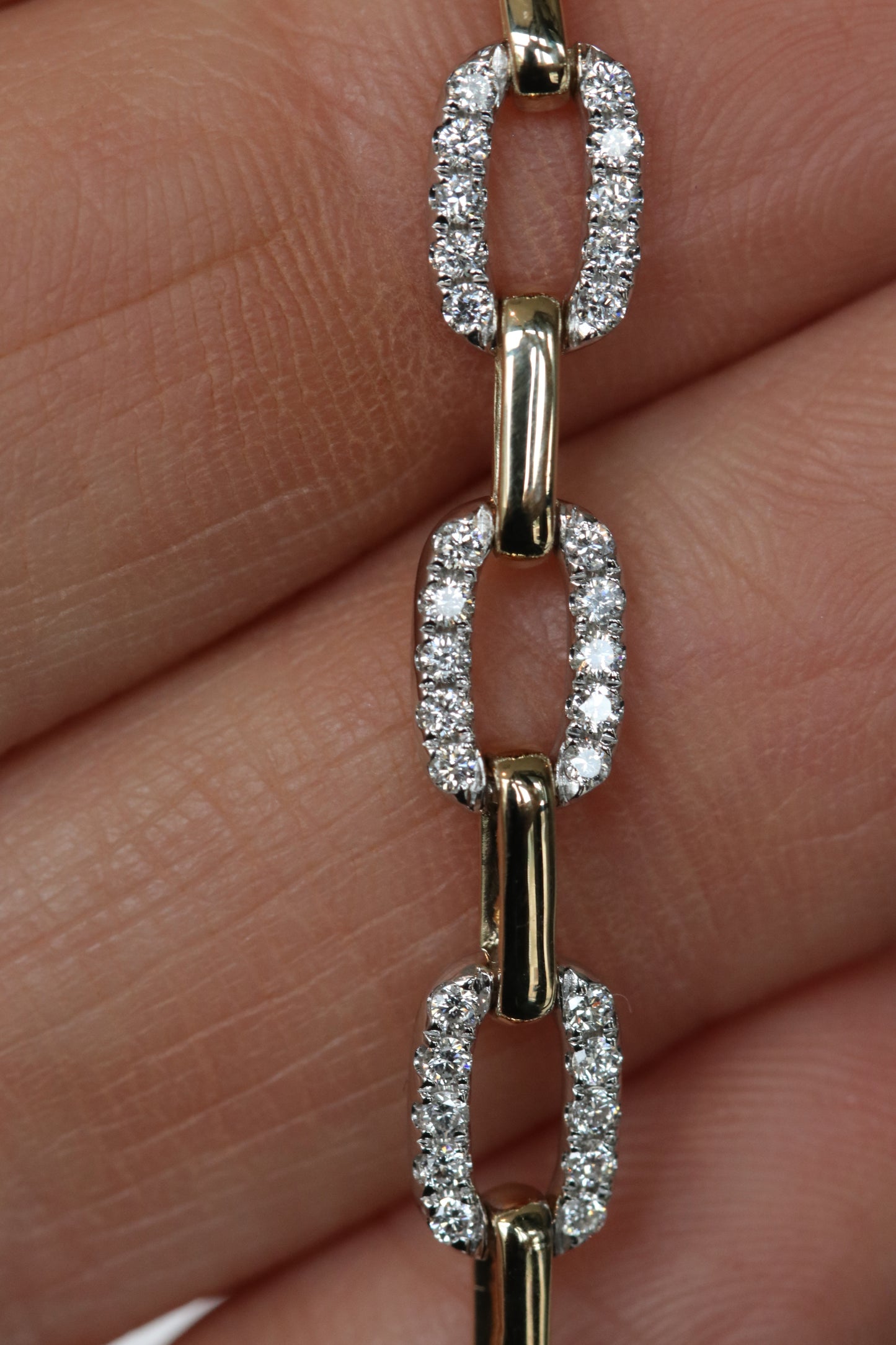Diamond and Solid 14kt Gold Paperclip Chain Tennis Bracelet