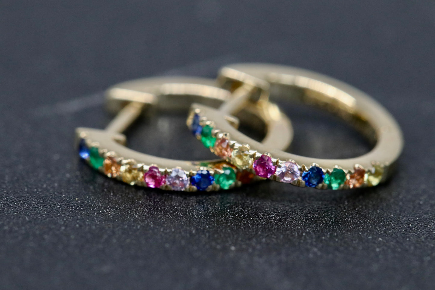 Rainbow Sapphire Hoop Earrings in 14kt Solid Gold