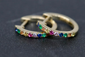 Rainbow Sapphire Hoop Earrings in 14kt Solid Gold