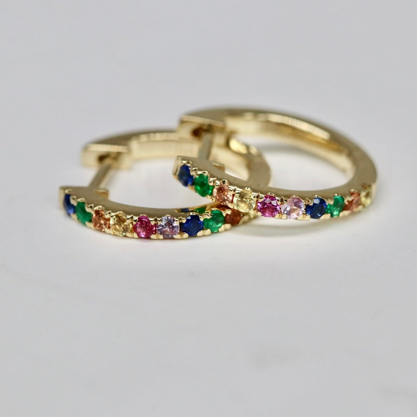 Rainbow Sapphire Hoop Earrings in 14kt Solid Gold