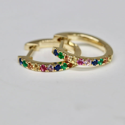 Rainbow Sapphire Hoop Earrings in 14kt Solid Gold