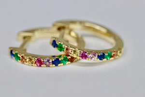 Rainbow Sapphire Hoop Earrings in 14kt Solid Gold