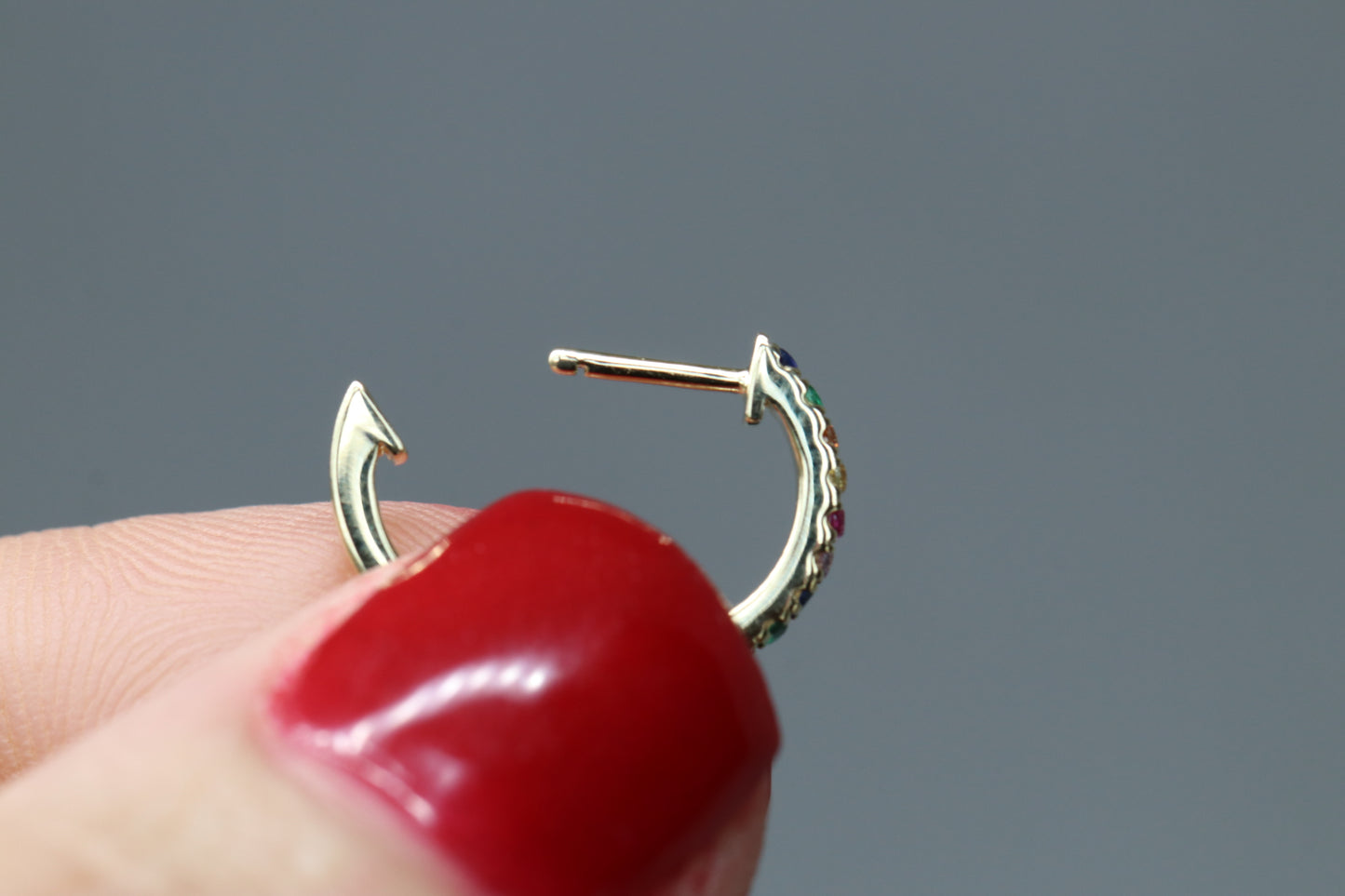 Rainbow Sapphire Hoop Earrings in 14kt Solid Gold
