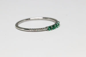 Dainty 5 Stone Emerald and Diamond Stackable