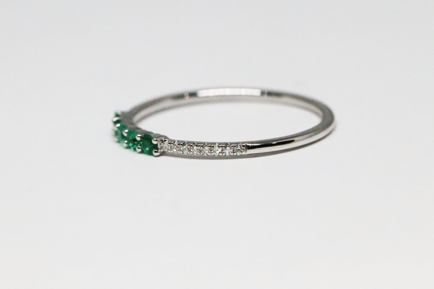 Dainty 5 Stone Emerald and Diamond Stackable