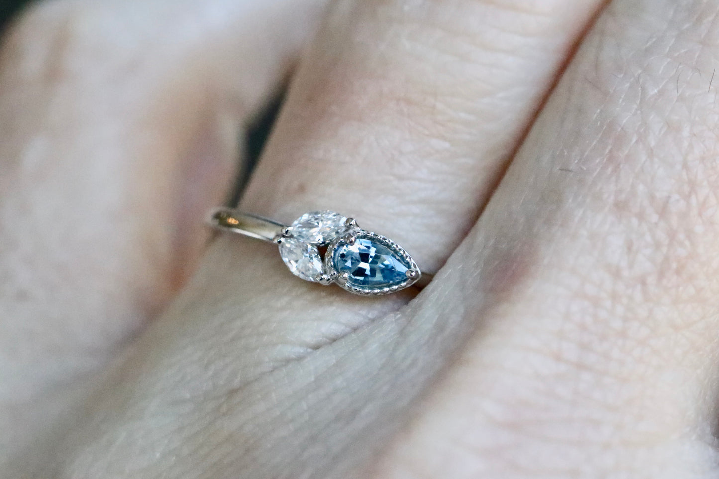 Slim Aquamarine and Diamond Ring