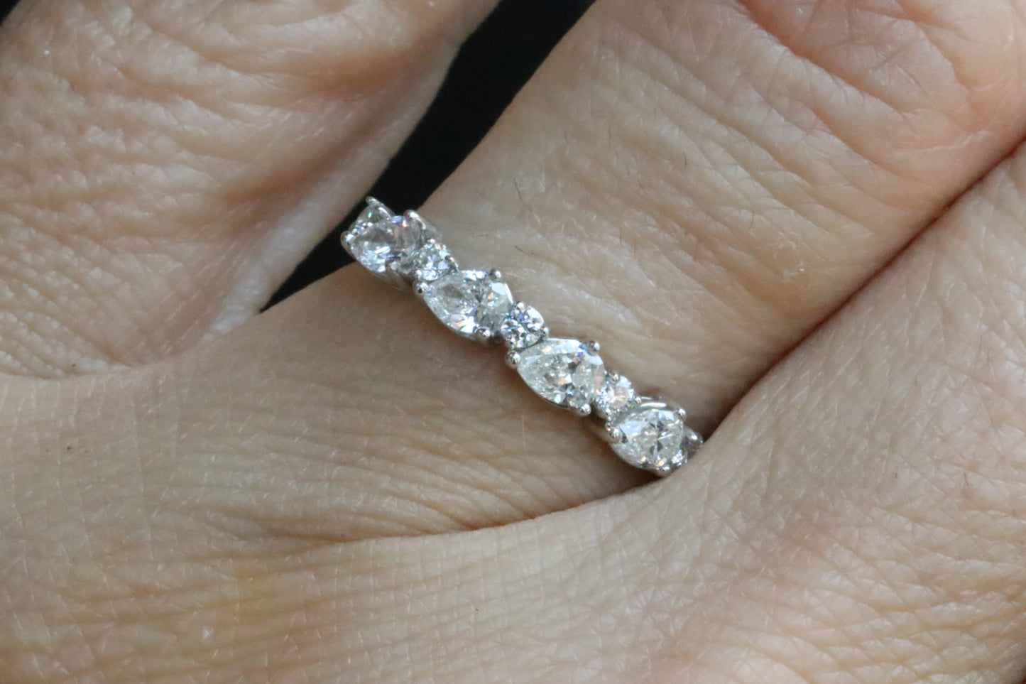 Alternating Pear and Round Diamond Wedding Band