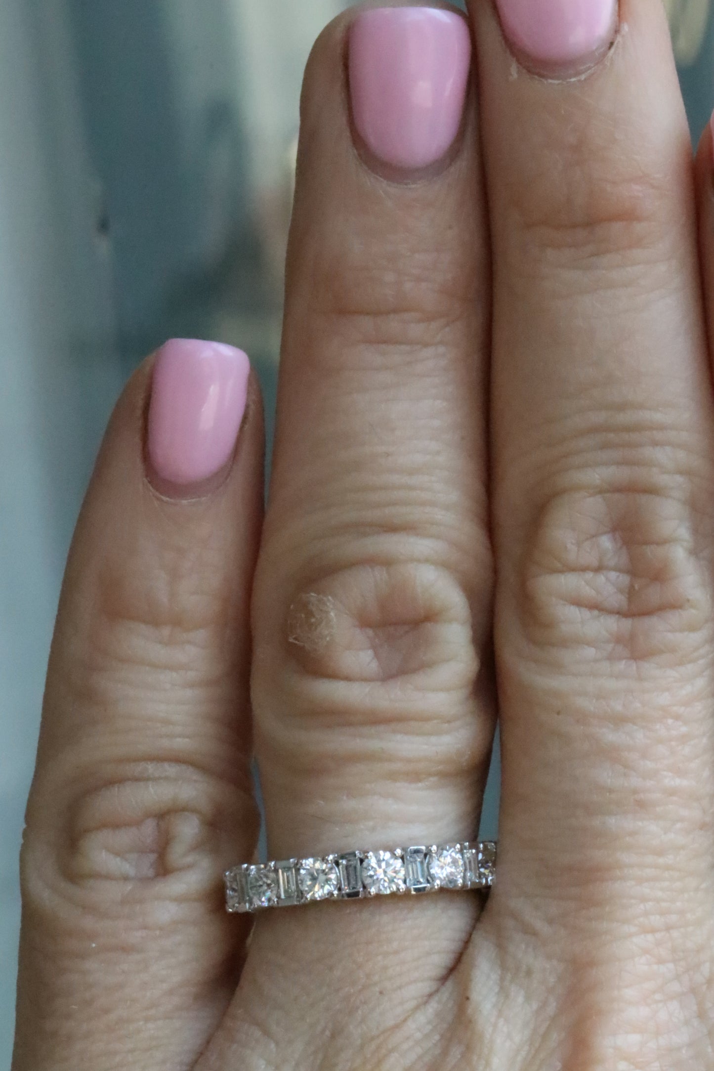 Alternating Baguette and Round Diamond Wedding Band