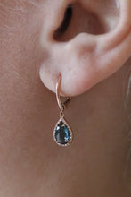 Pear Cut London Blue Topaz and Diamond Halo Dangle Earrings