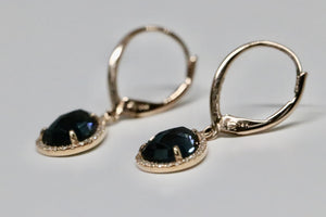 Pear Cut London Blue Topaz and Diamond Halo Dangle Earrings
