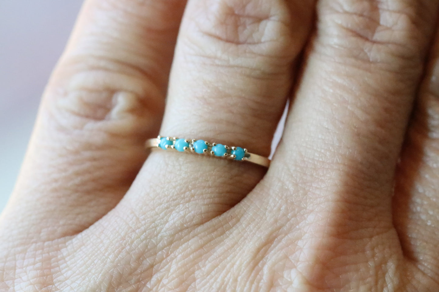 Dainty Turquoise Stackable Ring in Solid 14kt Gold