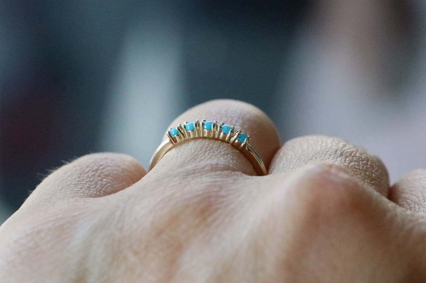 Dainty Turquoise Stackable Ring in Solid 14kt Gold
