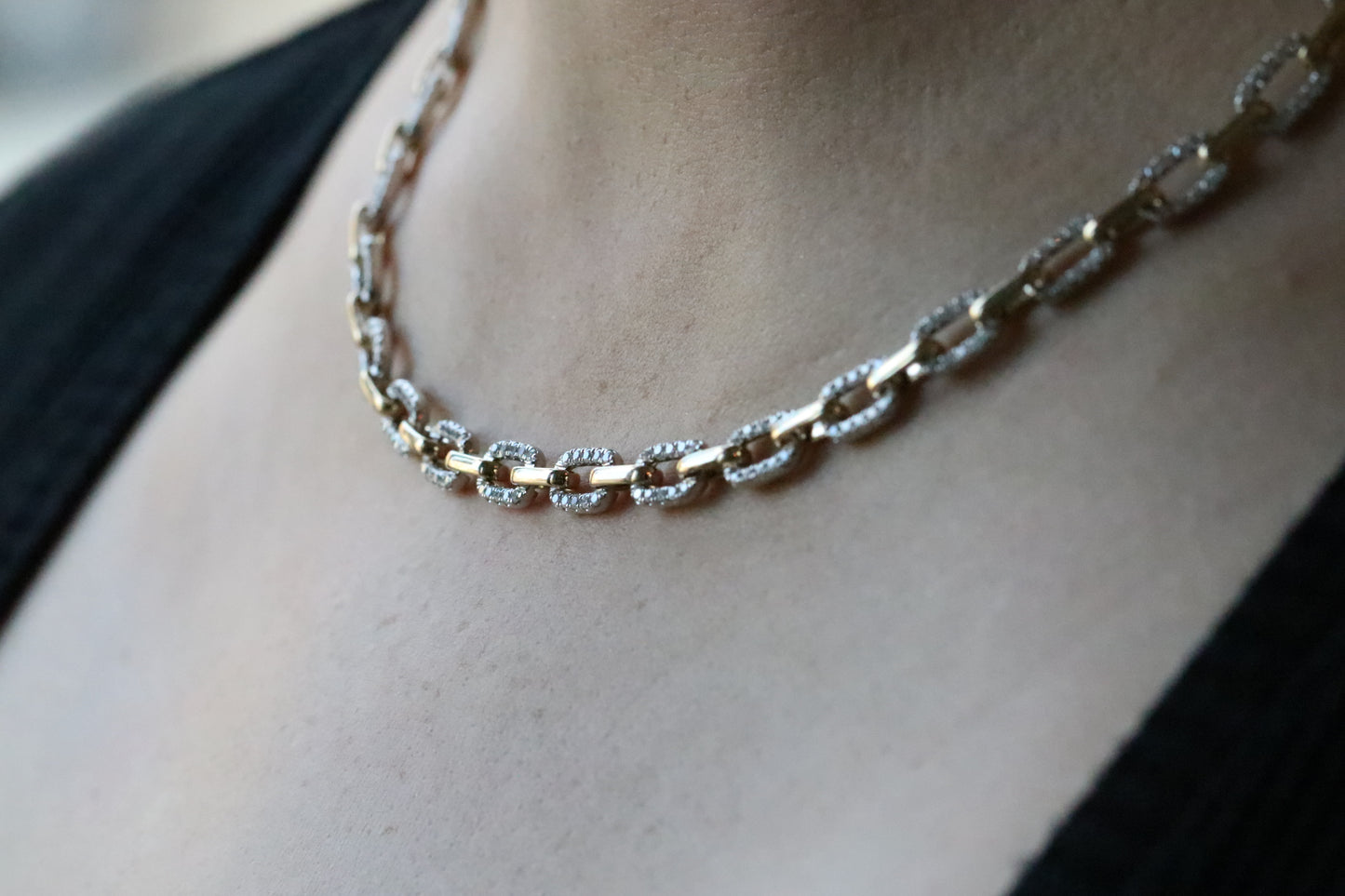 Diamond Paperclip Chain in 14kt Yellow and White Gold