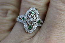 1 Payment of 5 for Joyce Art Deco Style Green Emerald and Diamond Halo Ring in Solid 14kt White Gold