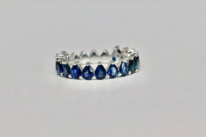 Blue Sapphire Pear Cut Band in Solid 14k Gold