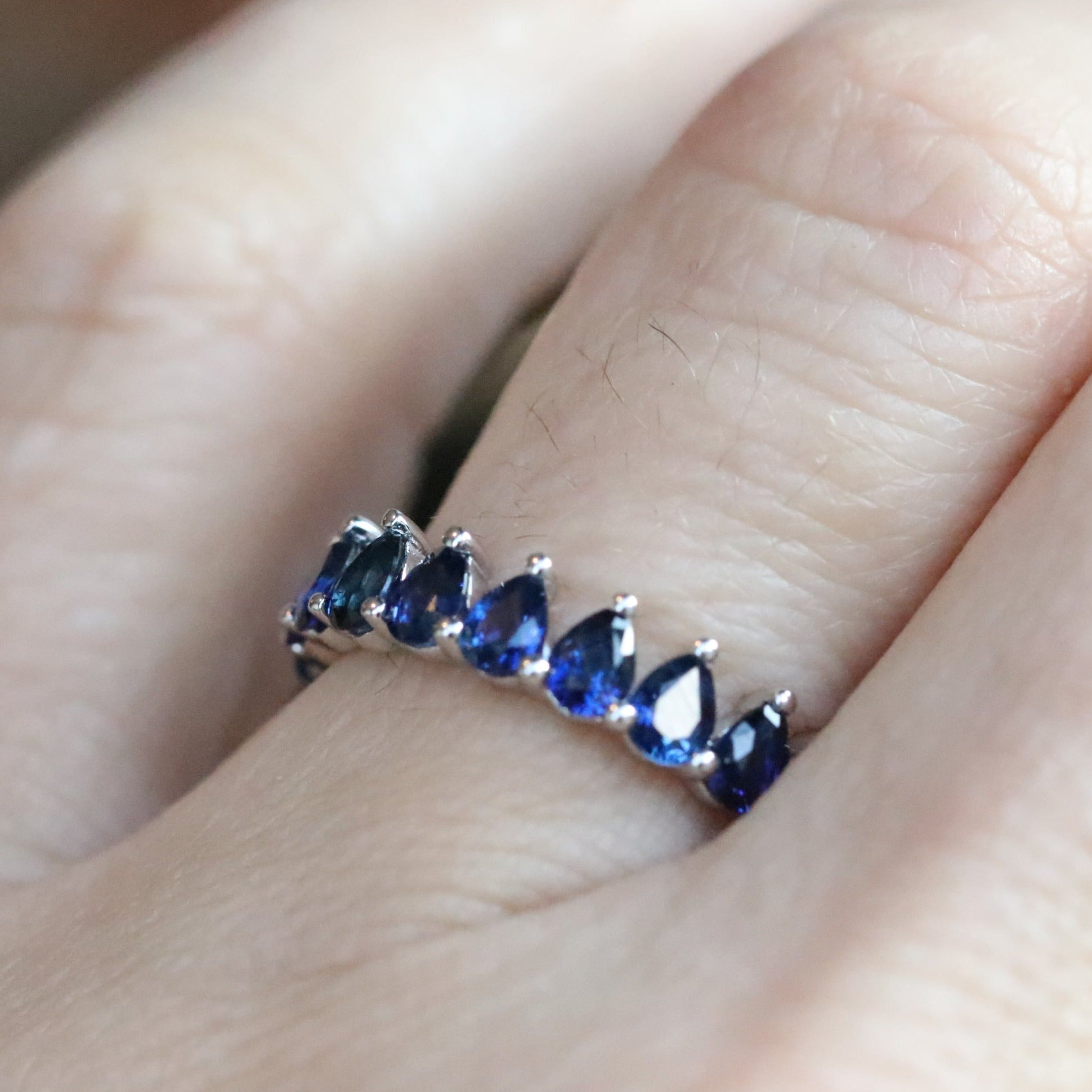 Blue Sapphire Pear Cut Band